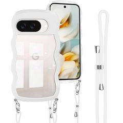Shengkawang Google Pixel 9a 用 ケース ショルダー ストラップ 波型 ウェーブ 韓国 スマホケース ホワイト