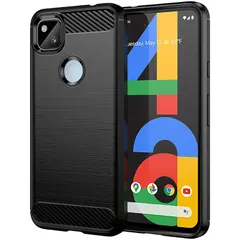 FINON for Google Pixel 4a 用 ケース カバー スマホケース カーボン デザイン 指紋防止 薄型 軽量 耐衝撃 簡易脱着 ソフトケース (ブラック)