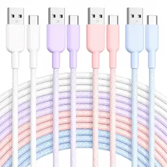 【新品】 USB-A to USB-C ケーブル 2m 4 本セット 3A 急速充電 データ転送 480Mbps 編み込み ナイロン 4 色