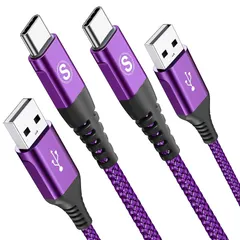 【新品】 たいぷしー充電器 急速ケーブル 2M 2本セットType-C to A 3.2A USB C ケーブルQC3.0 iphone 急速充電 パープル