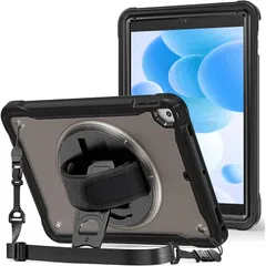 【新品】 ProCase iPad 9.7 半透明カバー 6世代・5世代 Air 2 Air 1適用 耐衝撃 肩ひも付き ペン収納 360°回転スタンド 手首付き 3層保護