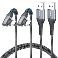 【新品】 SUNGUY 直角USB Cケーブル 2本セット【1M+1M】、90度USB A to C充電ケーブル18W高速充電 USB 2.0 データ転送 編組ケーブル iPhone 17/16/15 Pro Max、Galaxy S25 S24 S23 S2