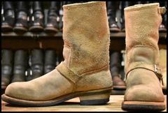 【9.5D 中古 PT91刺繍 98年】レッドウィング 8268 スエード エンジニア タン ラフアウト スチールトゥ ベージュ ブーツ redwing HOPESMORE【GJ377】