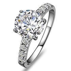 [3MNSCD] 6.5mm Dカラー ラウンドカット1カラットのダ イヤモンドリング 4本のプロング スターリングシルバーの婚約指輪。女性用ホワイトゴールドメッキ 結婚指輪結婚 0