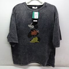 ミッキーマウス メンズ 半袖 Tシャツ XLサイズ チャコール ユーズド加工 ヴィンテージ加工