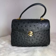 オーストリッチ バッグ ブラック 2WAY ハンドバッグ ゴールド金具