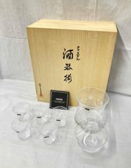 ［箱付］HOYA Crystal ホヤ クリスタル 酒器揃 徳利 ぐい呑み7点セット 酒器 クーラーホルダー 杯 クリスタルガラス 総柄