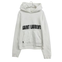 SAINT LAURENT PARIS サンローランパリ パーカー フーディ スウェット プルオーバー フリース ロゴプリント トップス ホワイト XS XS メンズ 중고