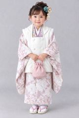 七五三 三歳 女児 被布 着物 フルセット くすみピンク×アイボリー Dress up Hair ポリエステル 祝着 NO44074
