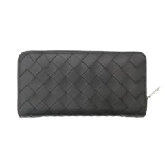 BOTTEGAVENETA ボッテガヴェネタ 長財布 イントレチャート ラウンドジップ ウォレット レザー ブラック メンズ レディース 【中古】