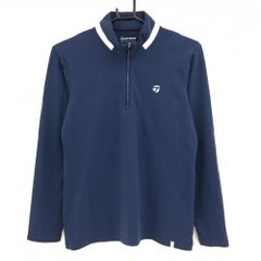 상태좋음 テーラーメイド 長袖ハイネックシャツ ネイビー×白 立体ロゴ ハーフジップ ストレッチ レディース L ゴルフウェア TaylorMade