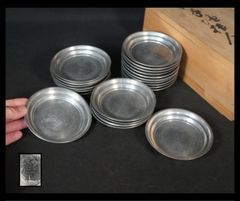 錫製 小皿 天塩皿 ２２枚 木箱入 菓子皿 煎茶道具