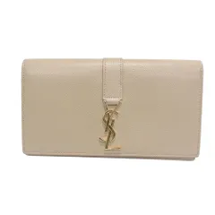 SAINT LAURENT PARIS サンローランパリ フラップウォレット 長財布 カーフ 414567 YSLライン ベージュ ゴールド金具 【中古】【程度A-】【良品】