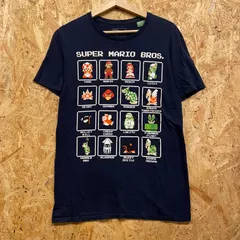 スーパーマリオブラザーズ 任天堂 キャラクター Tシャツ ネイビー 紺 M(38/40) ドット絵 ピクセルアート 半袖 ゲーム Tシャツ トップス メンズ