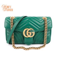 상태매우좋음 ・GGマーモント グッチ GUCCI GGマーモント スモール 443497 キルティング シェブロン マトラッセ 2WAY チェーンショルダーバッグ ハンドバッグ レザー グリーン 緑 Green ダブルG 長財布収納可 斜め掛け 肩掛け レディース