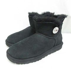 아그 오스트레일리아 UGG australia 미니 베일리 버튼 블링 MINI BAILEY BUTTON BLING 짧은 무톤 부츠 24cm 블랙 블랙 신발 1003889