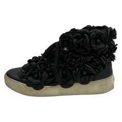CHANEL シャネル スニーカー 35 レディース G29046 黒 ハイカット カメリア レザー