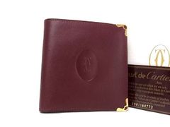 Cartier カルティエ 二つ折り財布 マストライン 73184192 ボルドー系 カーフレザー ユニセックス ゴールド金具 超美品