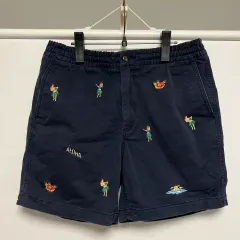 正規品/S ポロ ラルフローレン アロハ フラップスター ハワイアン ネイビー ハーフパンツ