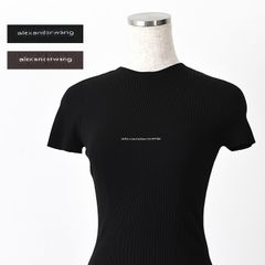 Alexander Wang アレキサンダーワン Tシャツ トップス ニットロゴ入りベビー 1KC2261037 レディース ブラック ブラウン ポリアミド クルーネック ジャガードロゴ リブ編み タイトフィット 2026入荷