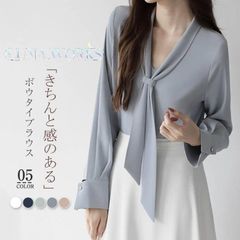 ボウタイブラウス シャツブラウス レディース ブラウス シャツ 春夏 長袖 ボウタイシャツ オフィス ボウタイ リボンブラウス 長袖ブラウス リボン 光沢 高級感 長袖シャツ オシャレ 卒業 卒園 入学