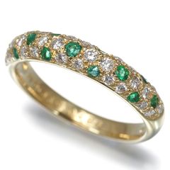 ポンテヴェキオ リング ダイヤ ダイヤモンド 0.48ct エメラルド 0.28ct パヴェ 13号 K18YG #203114