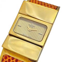 HERMES エルメス LO1.201 腕時計 GP リザード クオーツ シャンパンゴールド文字盤 ブラウンレザーベルト 여성 중고 真子質店 GD