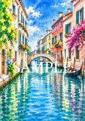 2384 ヴェネツィア風景画 水彩風 デジタルアート 2Lサイズ イタリア運河