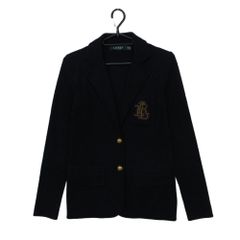 RALPH LAUREN ラルフローレン LAUREN RALPH LAUREN ローレン ラルフ ローレン テーラードジャケット ニット 紺ブレ ブレザー 金ボタン ロゴ ワッペン ネイビー XXS レディース 중고