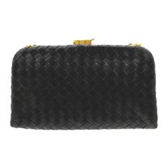 BOTTEGAVENETA ボッテガヴェネタ ショルダーバッグ イントレチャート チェーン セカンドバッグ ゴールド金具 ミニ カバン 鞄 ブラック レディース 【中古】