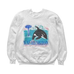 古着 USA製 80S TeeJays ワシントン センテニアル クルーネック スウェット トレーナー シャチ プリント メンズM ホワイト BD4050