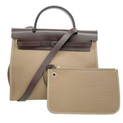 エルメス Hermes エルメス ハンドバッグ エールバッグジップPM トワルオフィシエ エトゥープ エベーヌ □R刻印 2wayバッグレディース