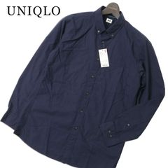 미사용 ★ UNIQLO ユニクロ 通年★ EFC ブロード シャツ 長袖 ボタンダウン Sz.L メンズ 紺 ネイビー