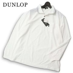 신품 미사용 DUNLOP ダンロップ ゴルフ 通年★ 長袖 鹿の子 襟ストライプ ポロシャツ 大きいサイズ Sz.LL メンズ 白