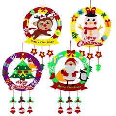 新品 SITEDAN クリスマスリース DIY 手作り キット リース フェルト 4個セット 玄関 花輪 手芸キット 子供 クリスマス プレゼント ハンドメイド クリスマス 飾り クラフトキット サンタ 雪だるま 装飾 デコレーション