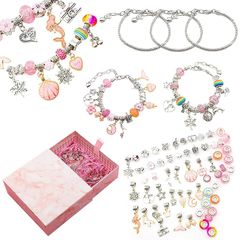 新品 Koonafy ビーズ アクセサリーキット マーメイド チャームブレスレットキット チャーム スネークチェーン 人魚 ユニコーン ピンク 使いやすい 綺麗 DIY 手作りアクセサリー 収納簡単