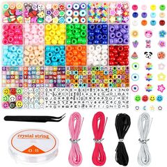 新品 CHANJIF ポニービーズ ジュエリー製作キット アルファベット文字ビーズ スマイリーフェイスビーズ 弾性紐 女の子 DIYブレスレット作成