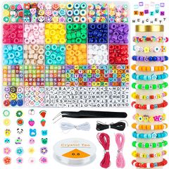 新品 ポニービーズアルファベット文字ビーズスマイリーフェイスビーズとポリマービーズ、女の子と大人のためのブレスレット作成キットを含む、弾性紐とロープを備えたジュエリー製造キット用の粘土ビーズ、アイロンビーズ