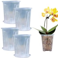 新品 JUSTVEL 植木鉢 透明 受け皿付き スリット鉢 観葉植物 栽培上手に スタンド プラスチック プラ鉢 5個セット 外径10cm