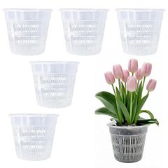 新品 スリット鉢 プランター 植木鉢 透明な円形鉢 穴あり 育苗用 プランター 観葉植物や多肉植物向け 5個セット 14cm