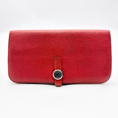 HERMES エルメス 長財布 小銭入れ ドゴン GM レザー レッド系 小銭入れ欠品