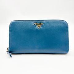 PRADA プラダ 長財布 サフィアーノレザー ラウンドファスナー ブルー レザー