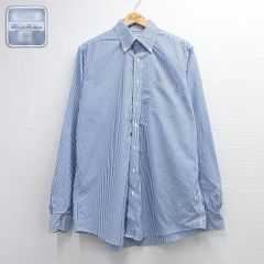XL/古着 ブルックスブラザーズ 長袖 ブランド シャツ メンズ ロング丈 コットン ボタンダウン ブルー ストライプ 26aug10