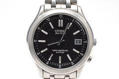 CITIZEN シチズン エコドライブ 電波時計 H415-S045495 エコドライブ 電波ソーラー 腕時計 ブラック 文字盤 ステンレス ブレス 2000年代 メンズ 中古