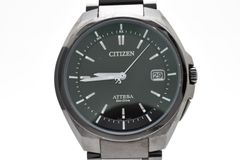 CITIZEN シチズン アテッサ エコドライブ 電波時計 H110-T016294 エコドライブ 電波ソーラー 腕時計 ブラック 文字盤 チタン チタンブレス 2010年代 メンズ 中古