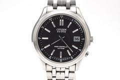 CITIZEN シチズン エコドライブ 電波時計 H415-S05587 エコドライブ 電波ソーラー 腕時計 ブラック 文字盤 ステンレス ブレス 2000年代 メンズ 中古
