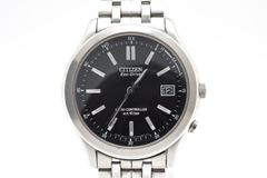 CITIZEN シチズン エコドライブ 電波時計 H415-S033004 エコドライブ 電波ソーラー 腕時計 ブラック 文字盤 ステンレス ブレス 2000年代 メンズ 中古 付属品あり