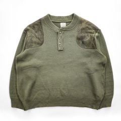 FILSON USA製 100%バージンウール ニット セーター XL カーキ ハンティング スエード切替 レザーパッチ ヘンリーネック STYLE 714