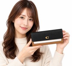 🎀COACH コーチ ミラ ロング フラップ ウォレット・カラーブロック CAO18 B4/M2