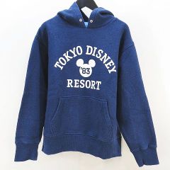 디즈니 Disney TOKYO DISNEY RESORT 긴팔 후드 트레이너 후드 포함 M 블루 시스템 블루 로고 인쇄 프런트 포켓 뒤 기모